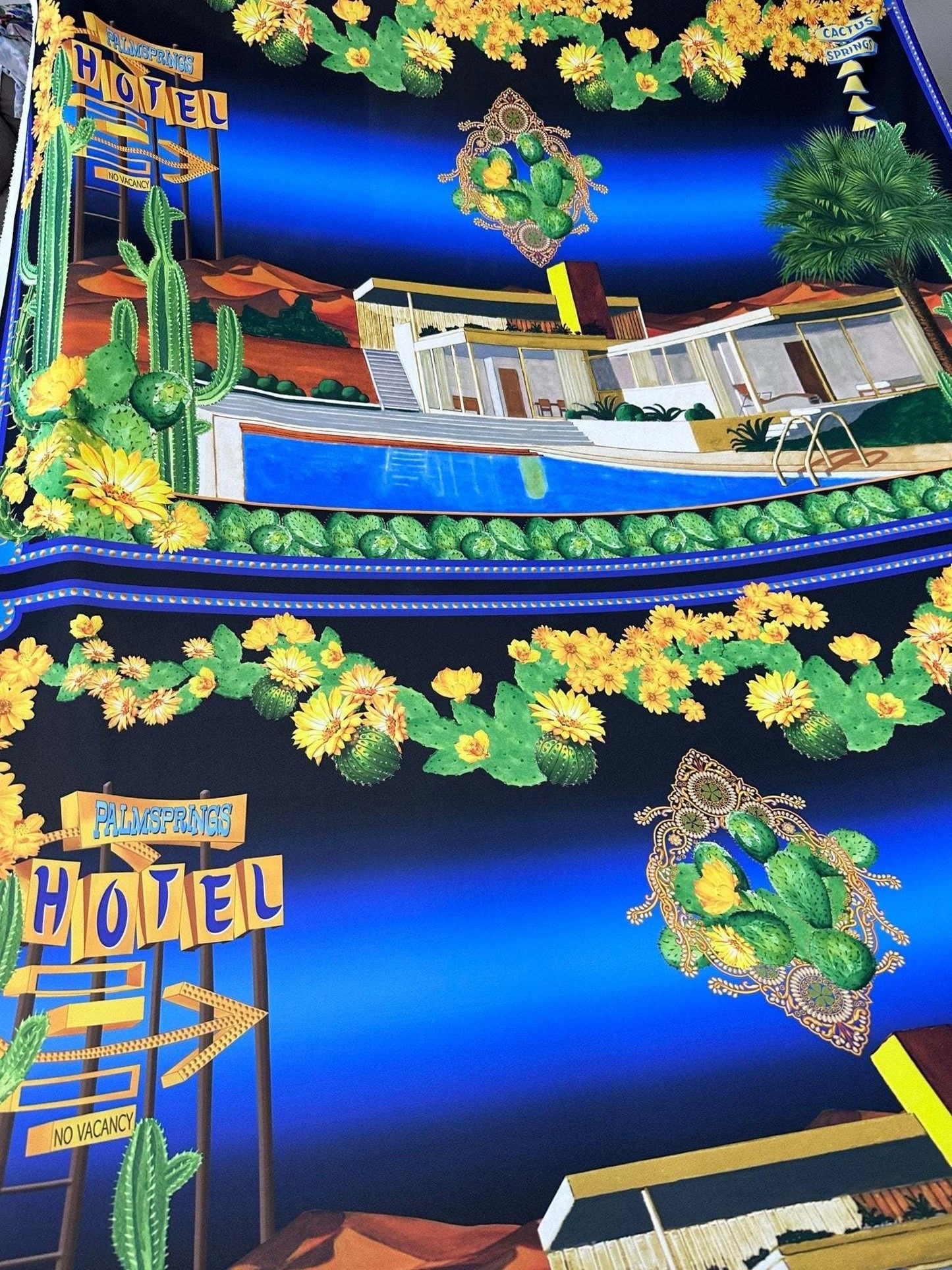 Palm Springs Retro Hotel Print Fabric by Metre