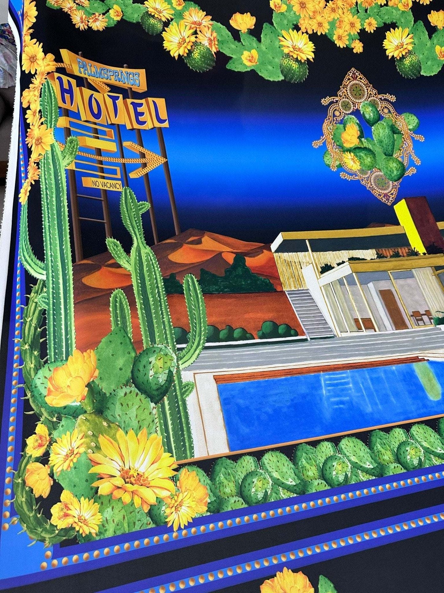 Palm Springs Retro Hotel Print Fabric by Metre