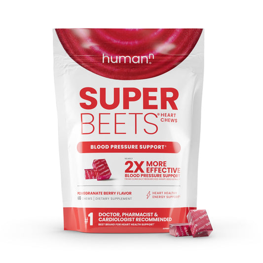 Humann SuperBeets Heart Chews – Nitric Oxide & Blood Pressure Support, Pomegranate Berry Flavor, 60 Count