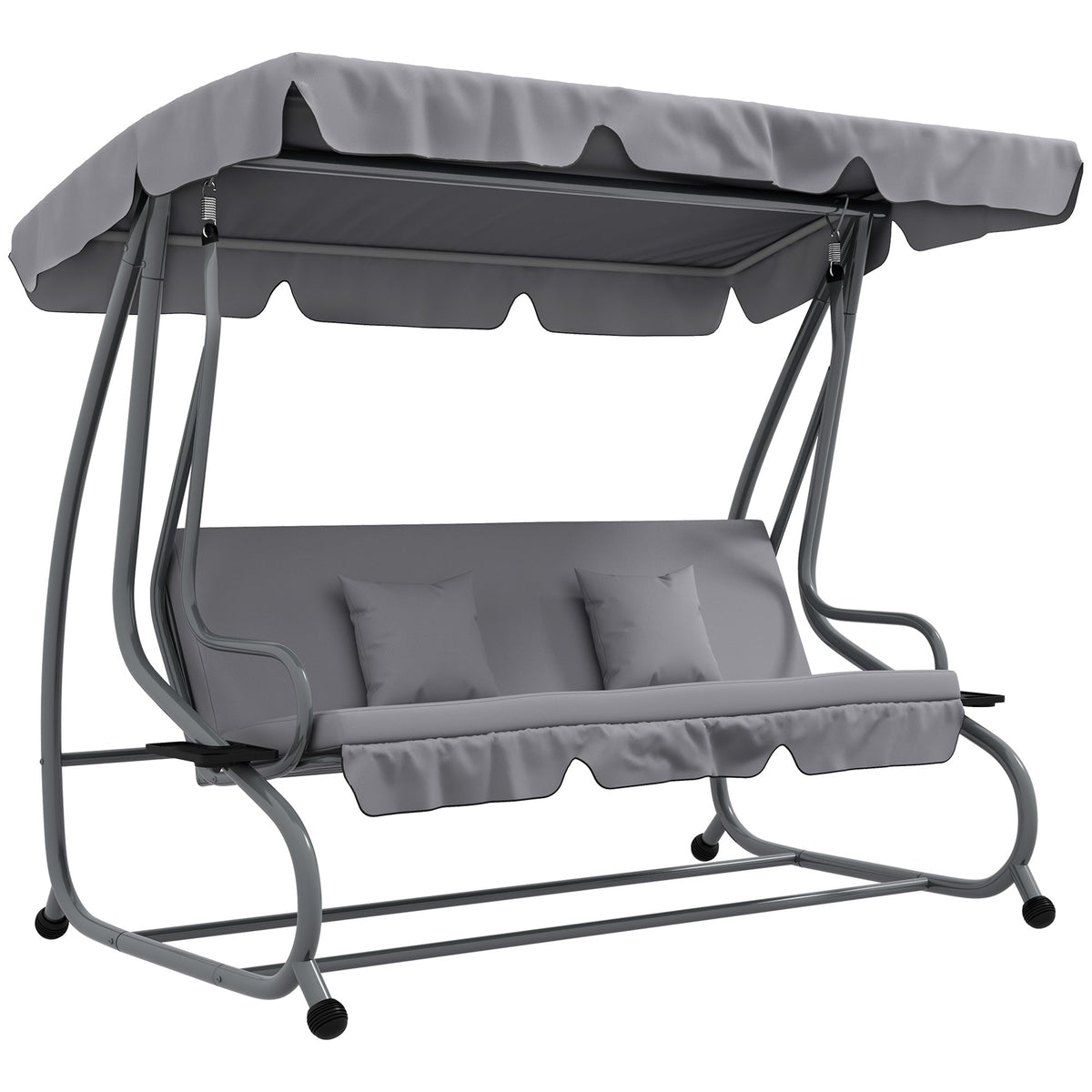 Outsunny 2-in-1 Garden Swing Chair for 3 Person w/ Adjustable Canopy, Grey