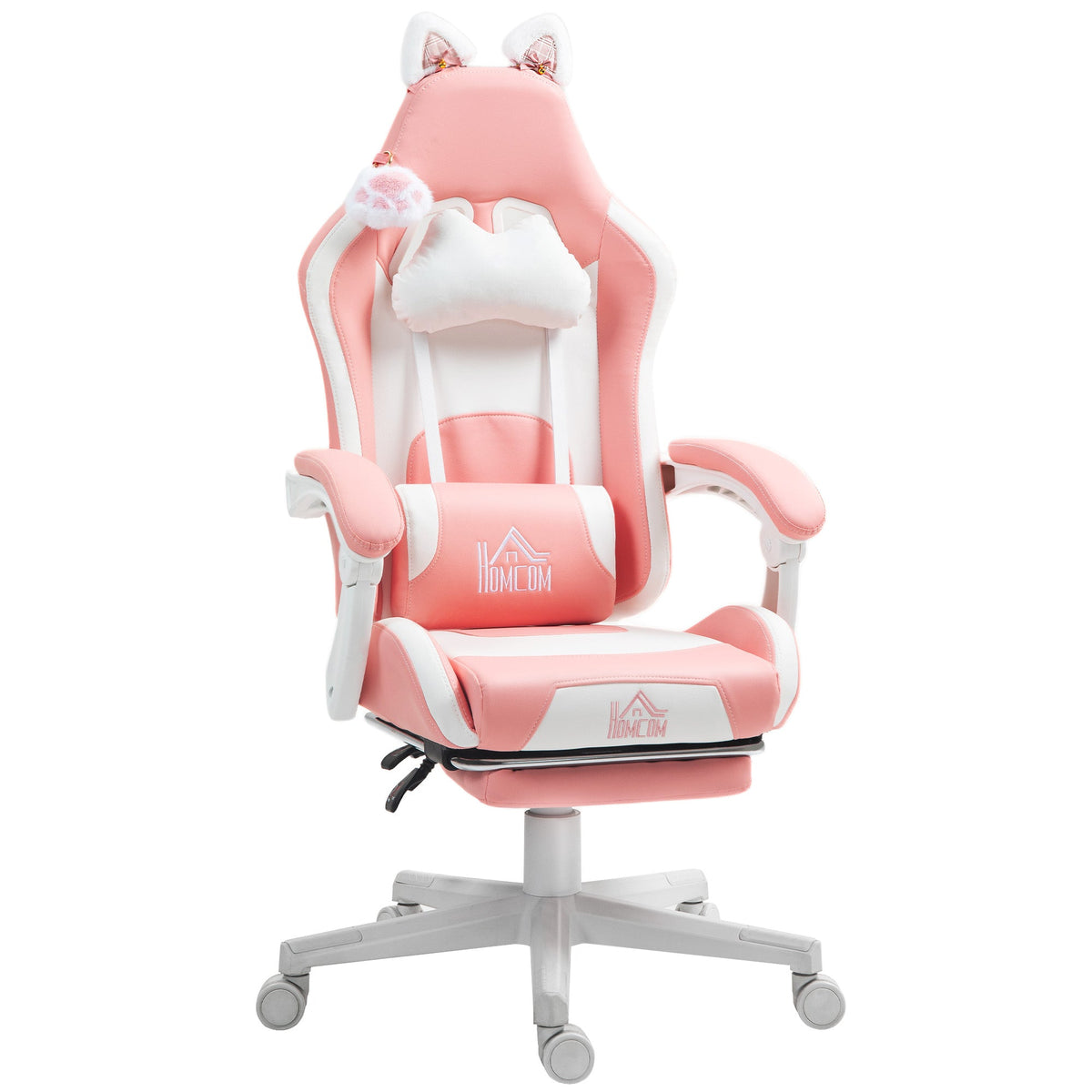 HOMCOM Gaming Chair with Footrest, Reclining Computer Chair, Pink