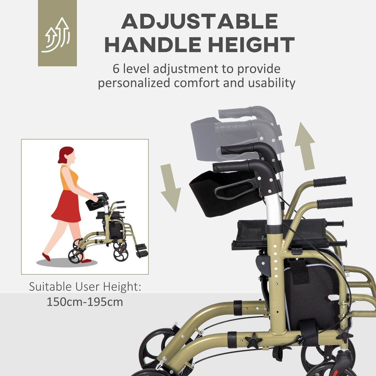 HOMCOM 2 in 1 Wheelchair & Folding Rollator Walker Combo, Yellow-green