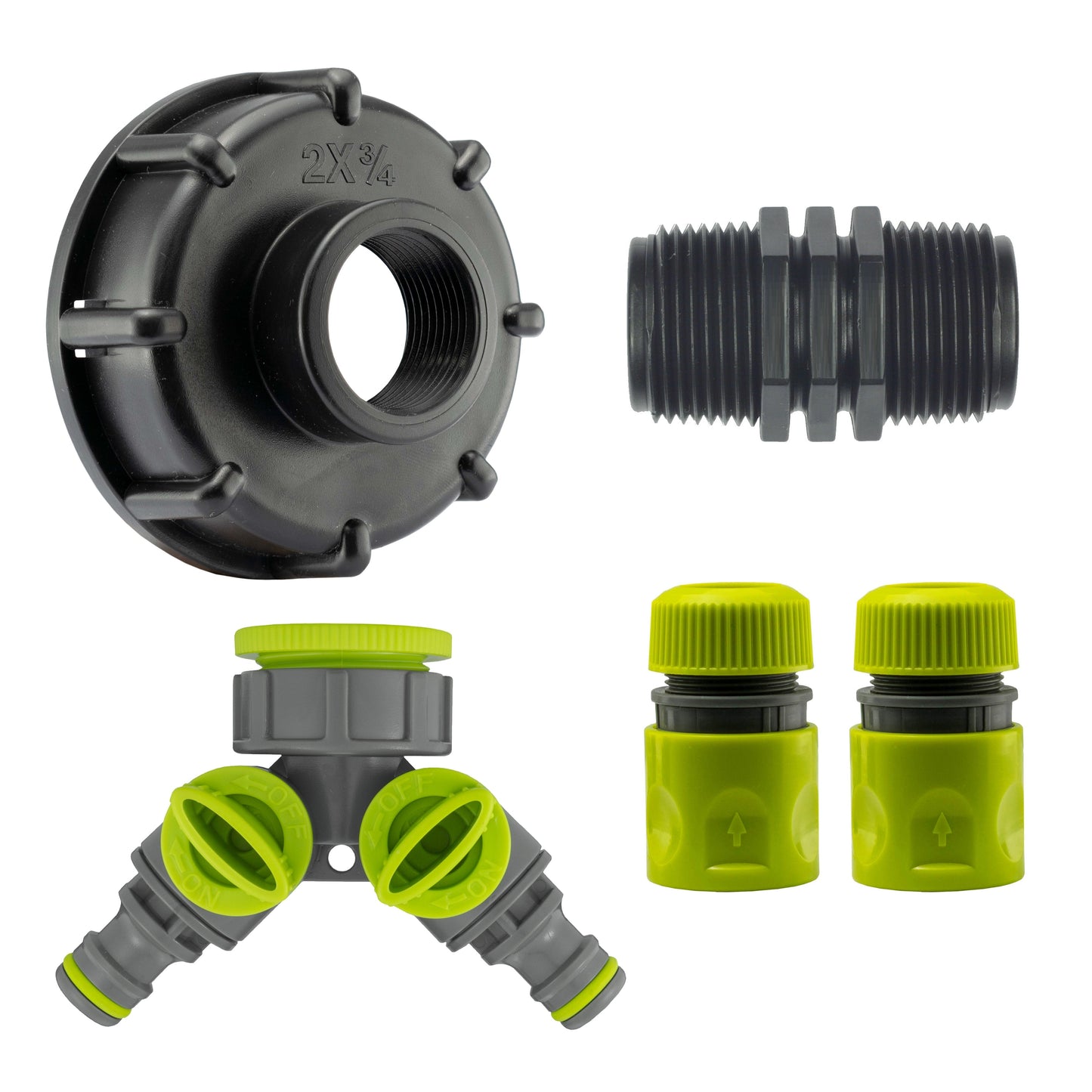 IBC 2 S60X6 Cap with Two Way Valved Splitter and Hose Connector Water Connector