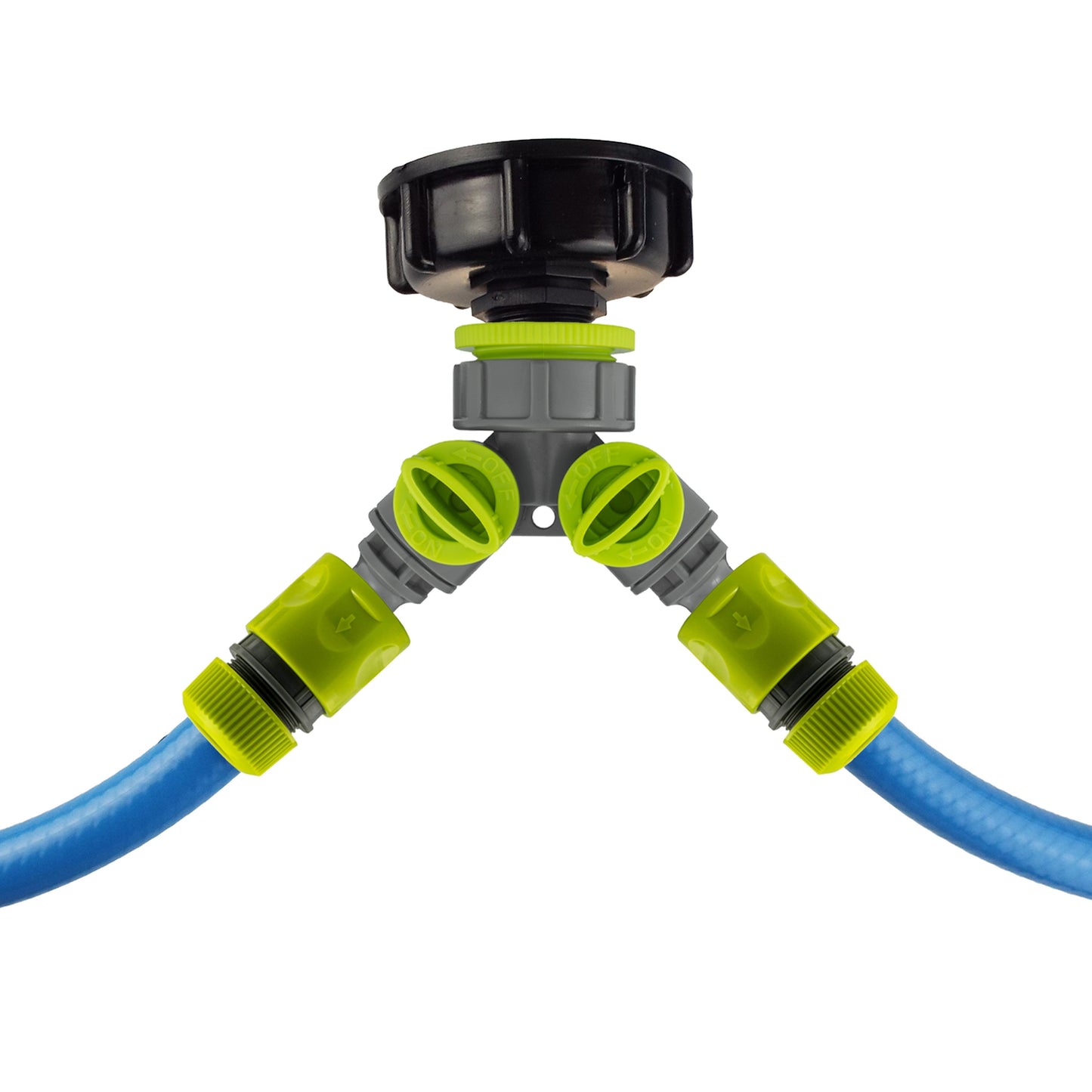 IBC 2 S60X6 Cap with Two Way Valved Splitter and Hose Connector Water Connector