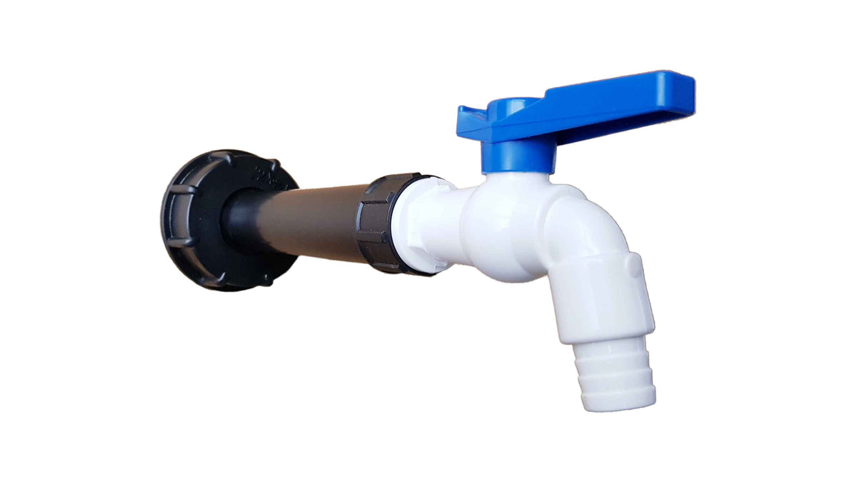 IBC 2” S60X6 Cap with Filter Extension and White Blue Plastic Tap