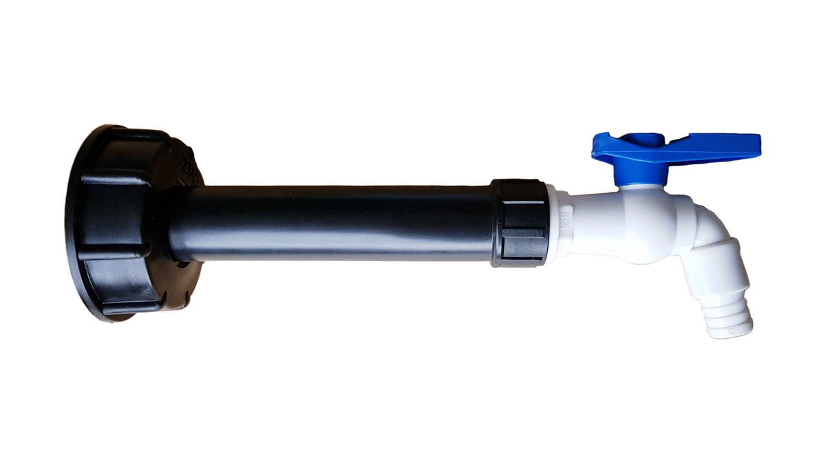 IBC 2” S60X6 Cap with Filter Extension and White Blue Plastic Tap