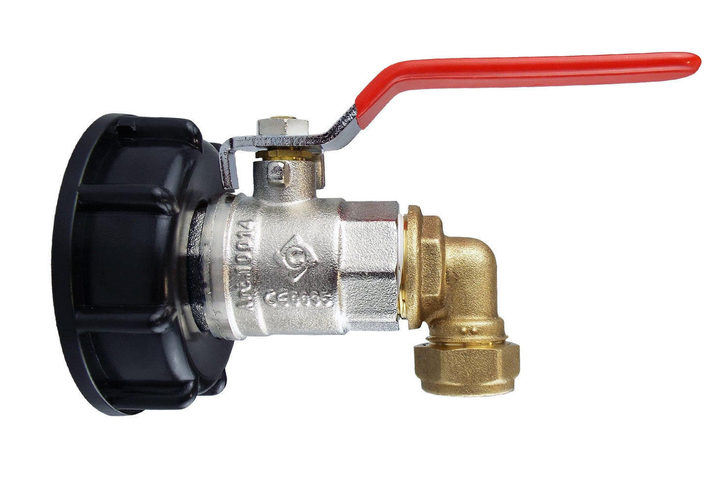 IBC 2 S60X6 Cap with Lever Valve and Brass Compression Elbow 1/2 BSP - 15mm