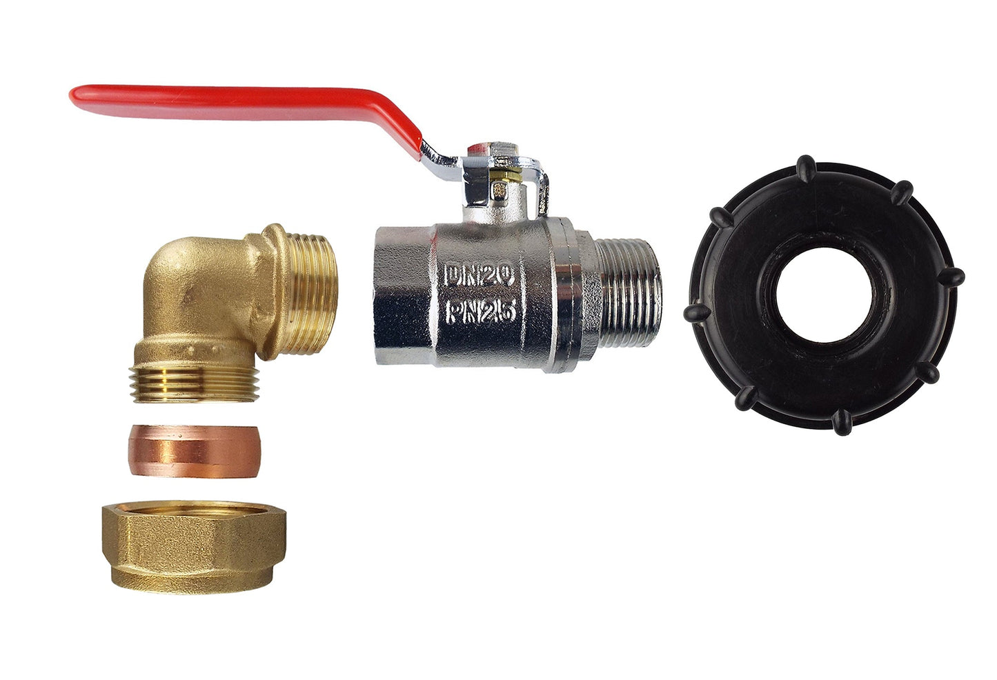 IBC 2 S60X6 Cap with Lever Valve and Brass Compression Elbow 1/2 BSP - 15mm