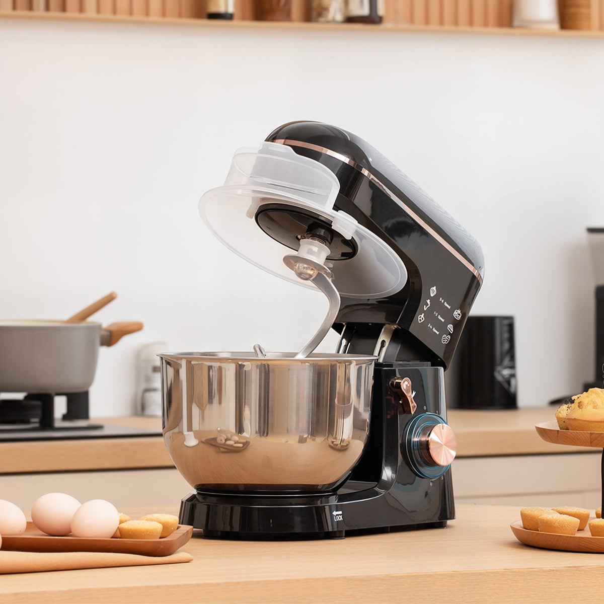 HOMCOM Electric Stand Mixer, 5L Food Mixer with Dough Hook, Whisk, Black