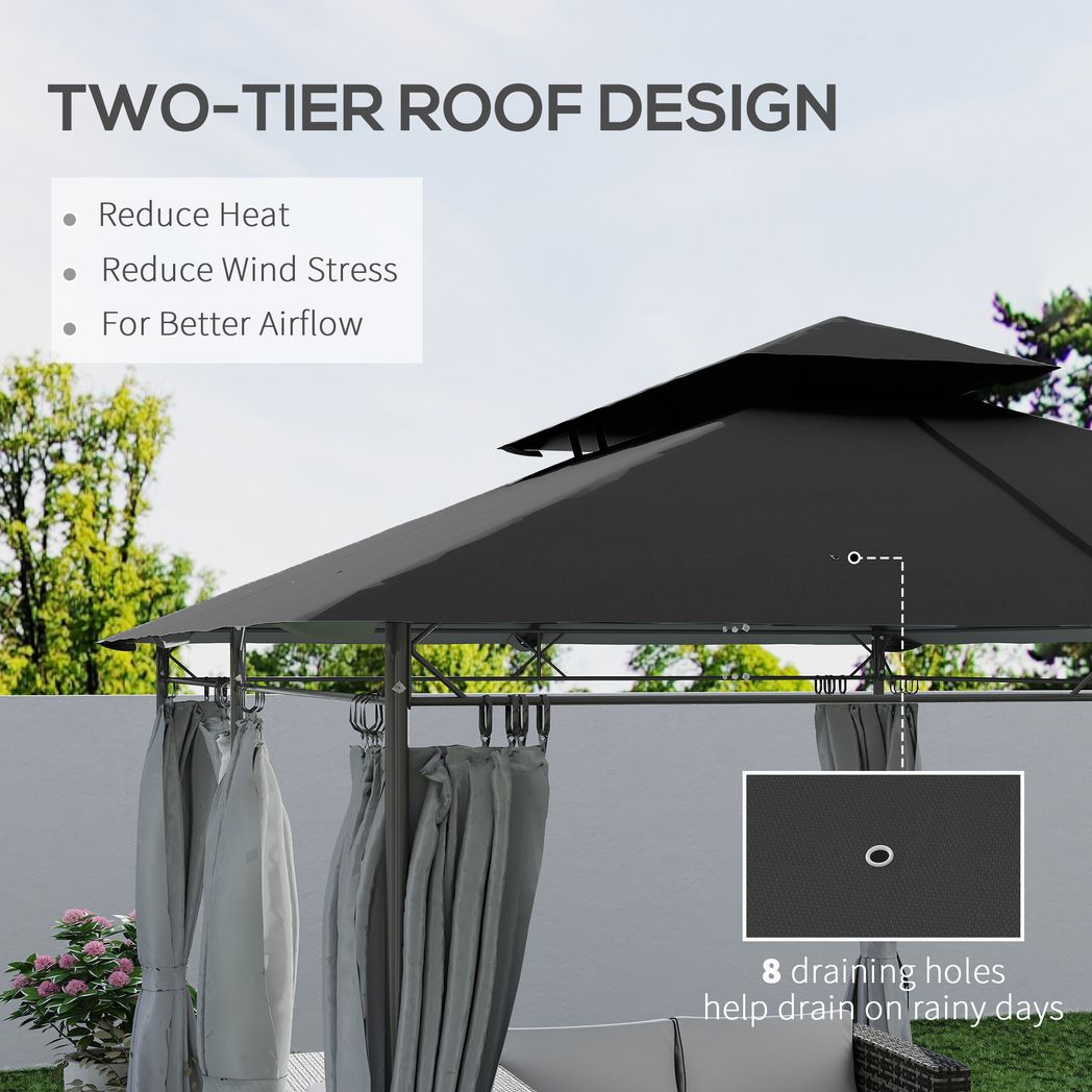 Outsunny 3 x 4m Garden Gazebo with Sides, Double Roof Metal Gazebo