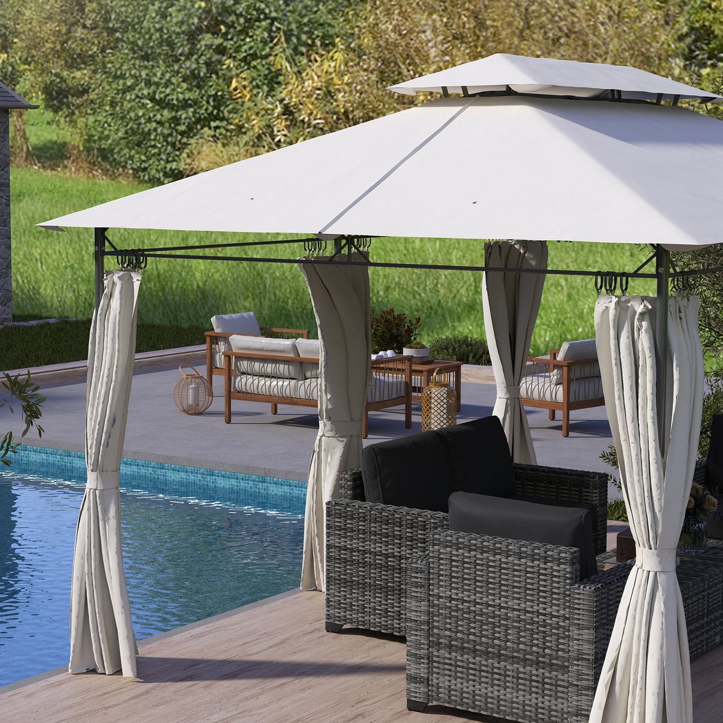 Outsunny 3 x 4m Garden Gazebo with Sides, Double Roof Metal Gazebo