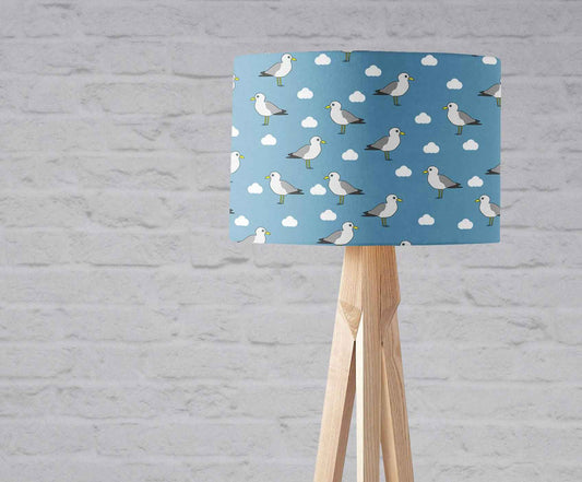 Blue Lampshade with a Seagull Design, Ceiling or Table Lamp Shade