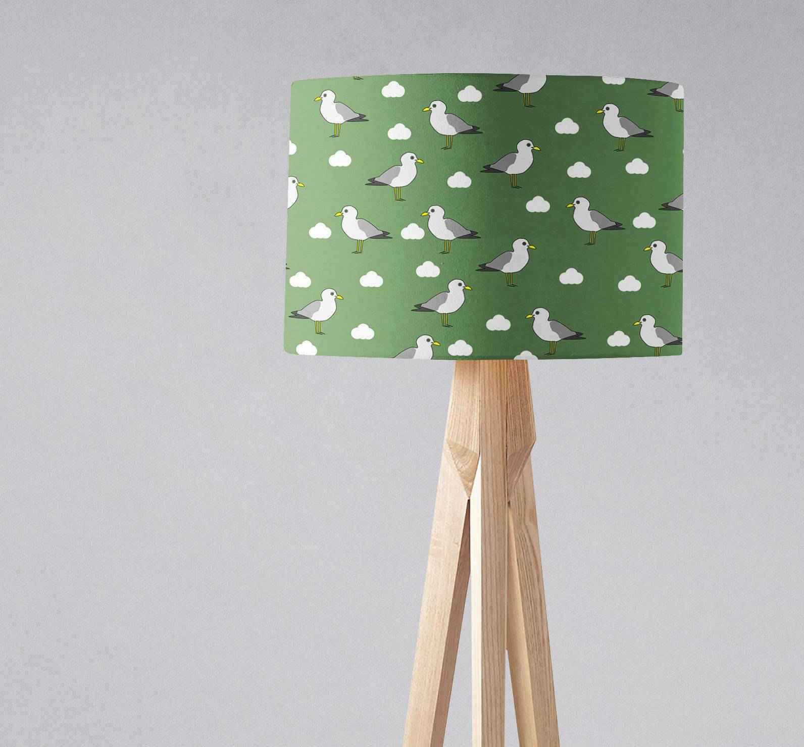 Green Lampshade with a Seagull Design, Ceiling or Table Lamp Shade
