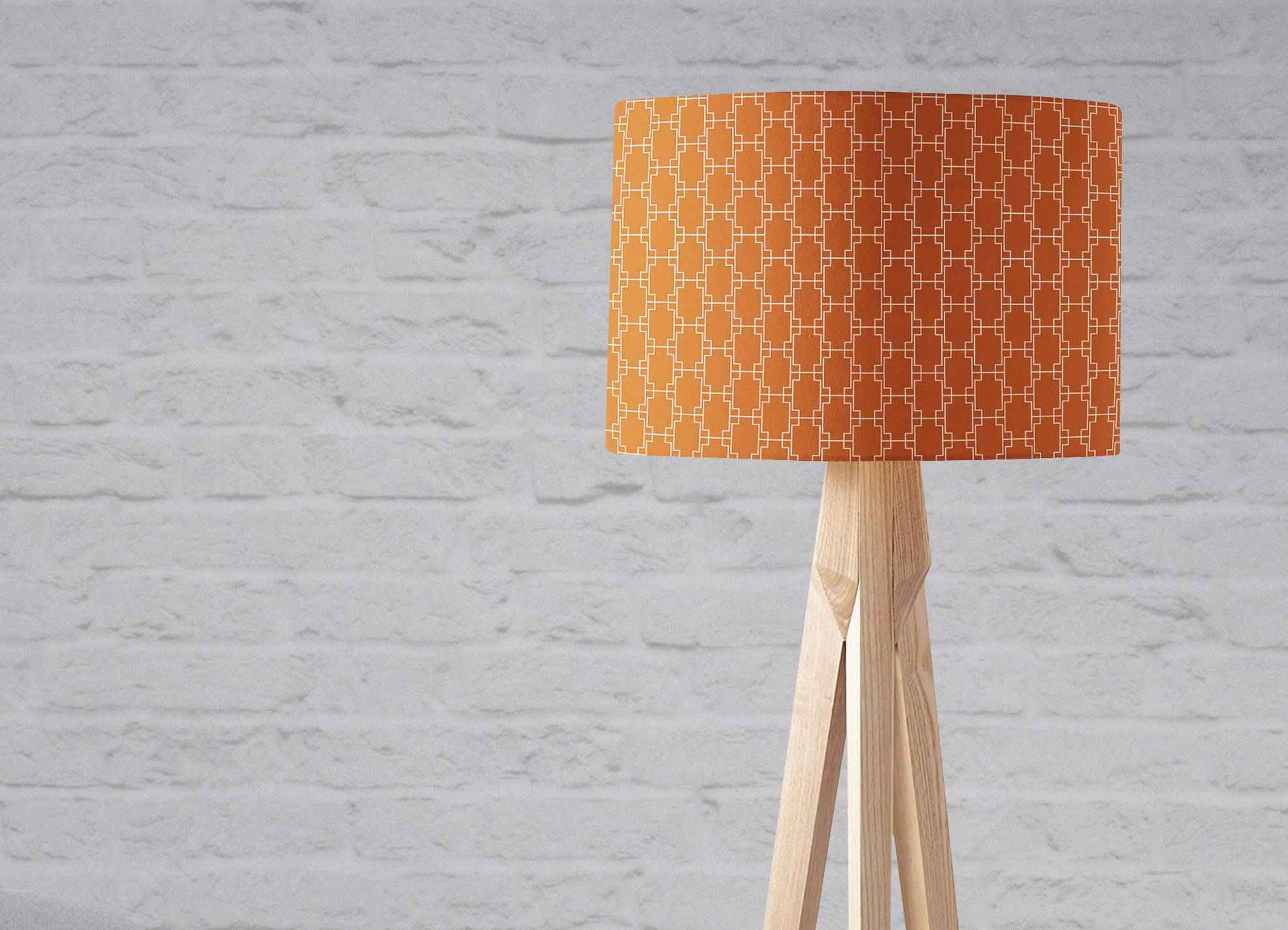 Dark Orange Lampshade with a White Geometric Design, Ceiling or Table Lamp Shade