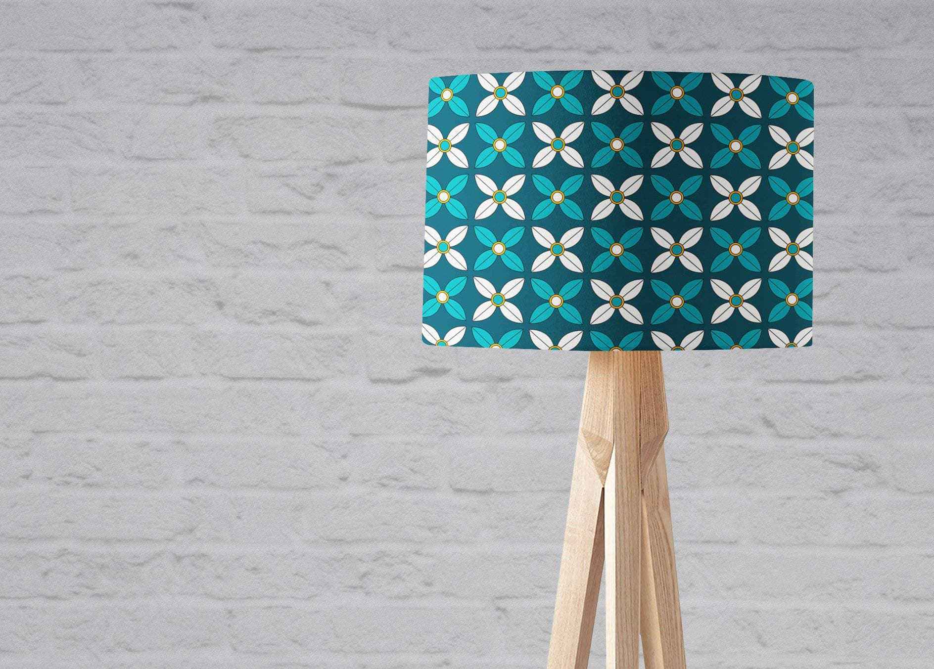 Blue and White Geometric Flowers Lampshade, Ceiling or Table Lamp Shade