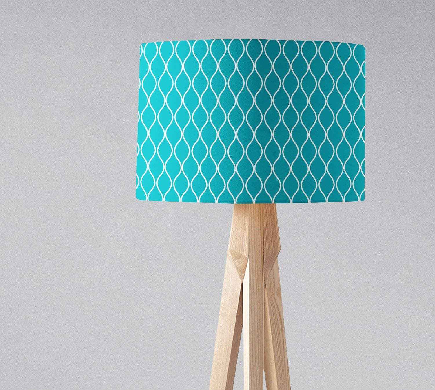 Turquoise Lampshade with a White Geometric Design, Ceiling or Table Lamp Shade