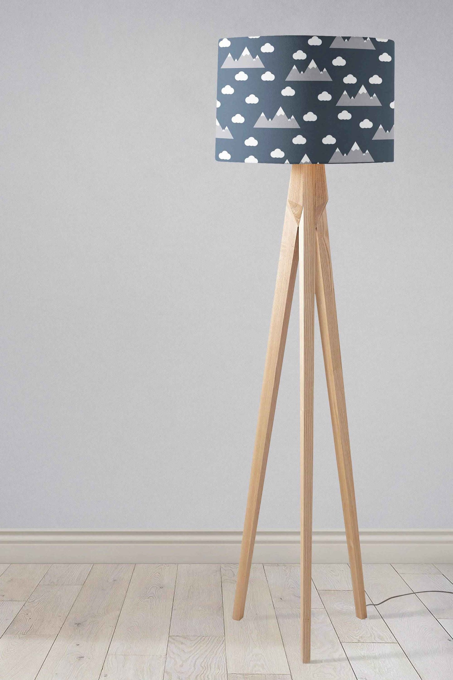 Navy Blue Lampshade with a Clouds and Mountains Design, Ceiling or Table Lamp Shade