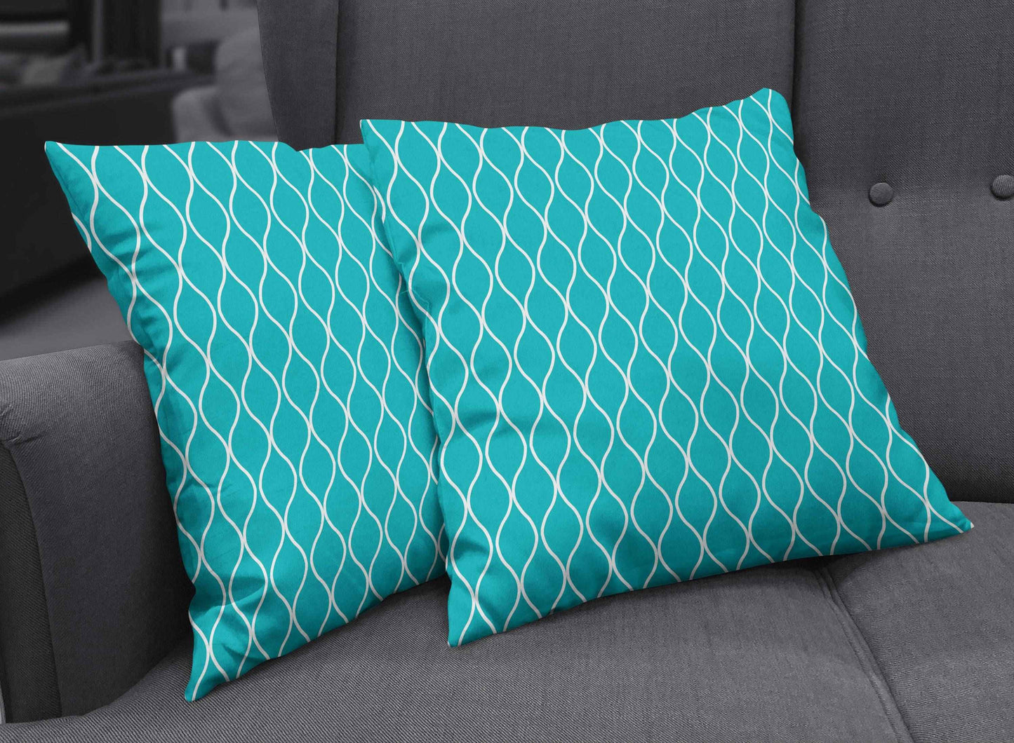 Turquoise Cushion with a White Geometric Design, Throw Pillow