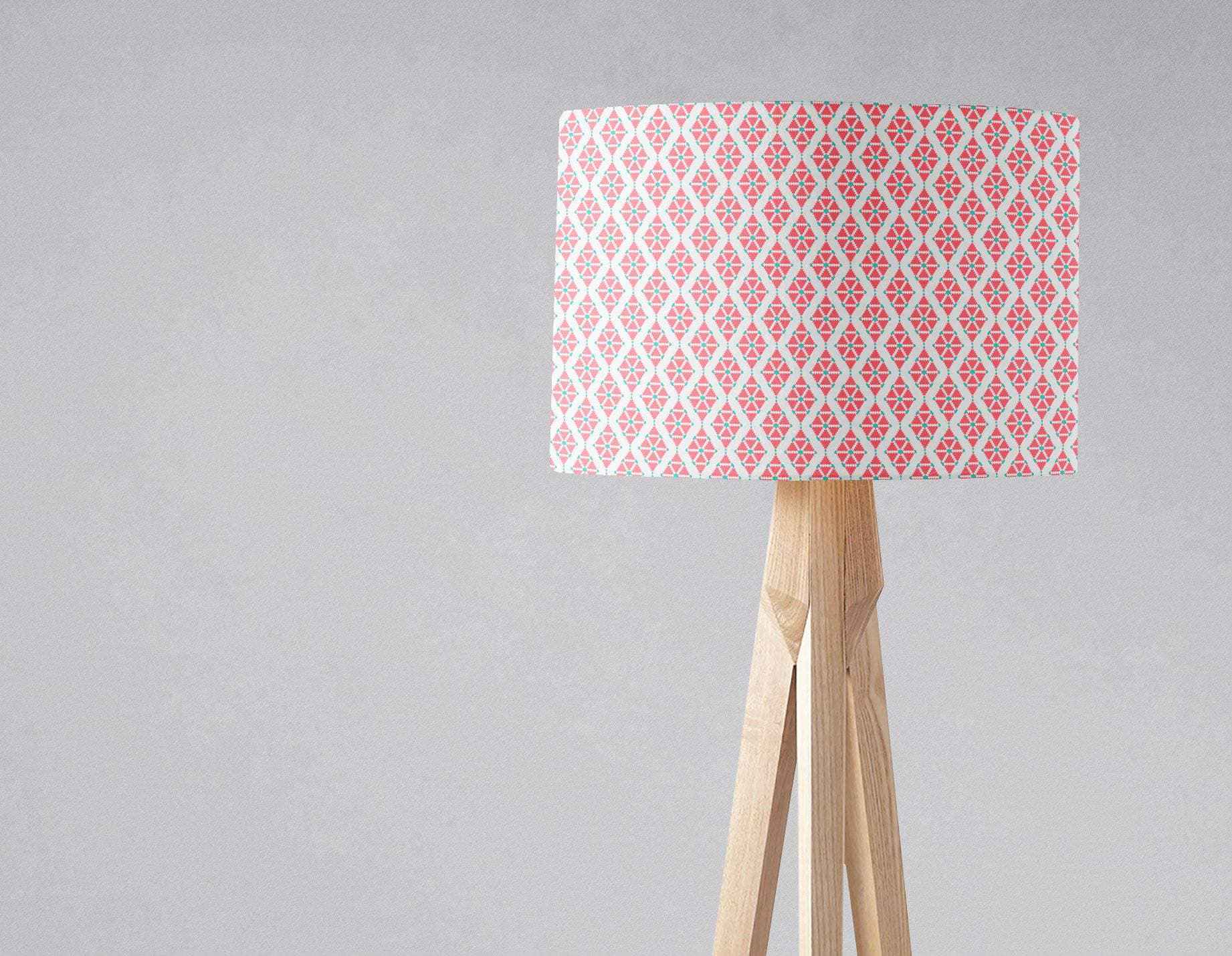 Pink Lampshade with a White Geometric Design, Ceiling or Table Light Shade