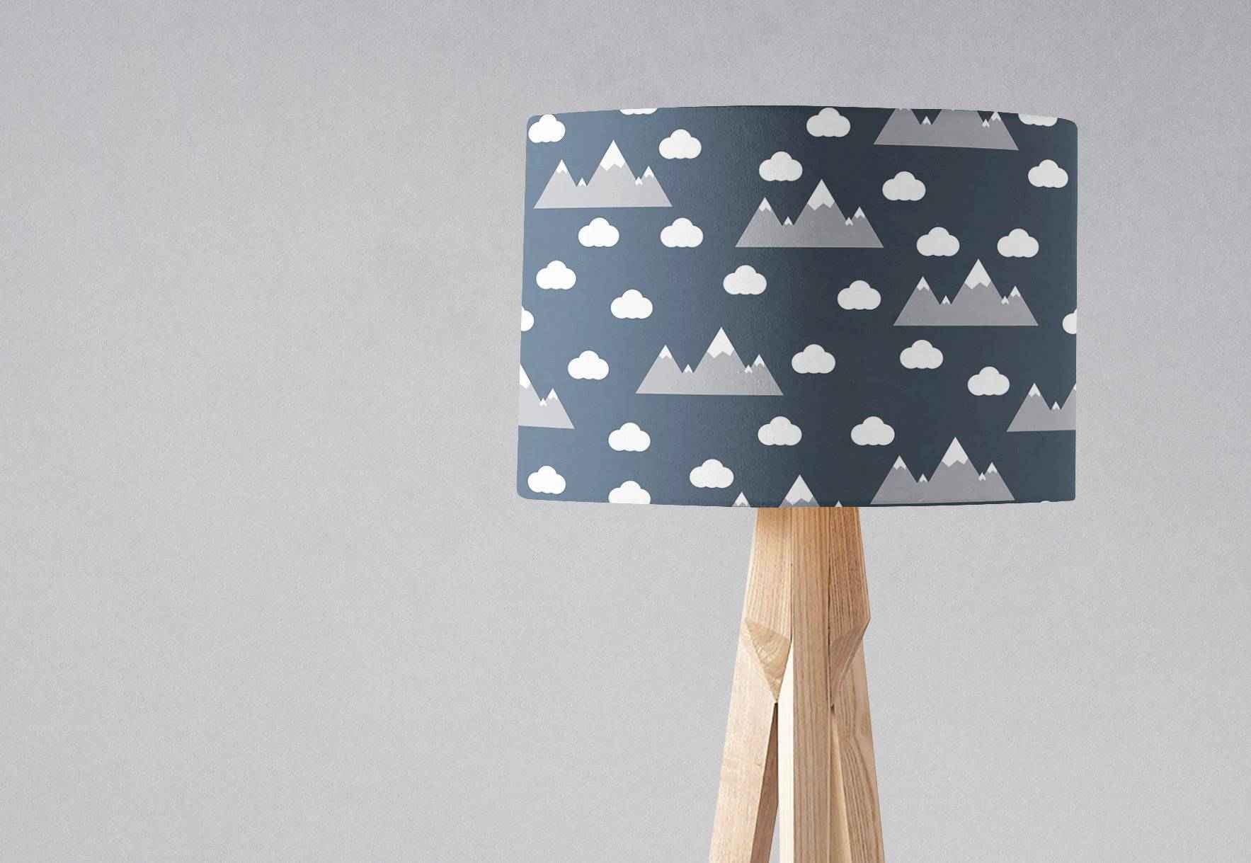 Navy Blue Lampshade with a Clouds and Mountains Design, Ceiling or Table Lamp Shade