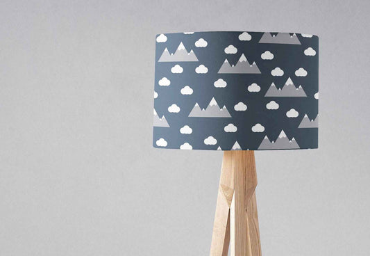 Navy Blue Lampshade with a Clouds and Mountains Design, Ceiling or Table Lamp Shade