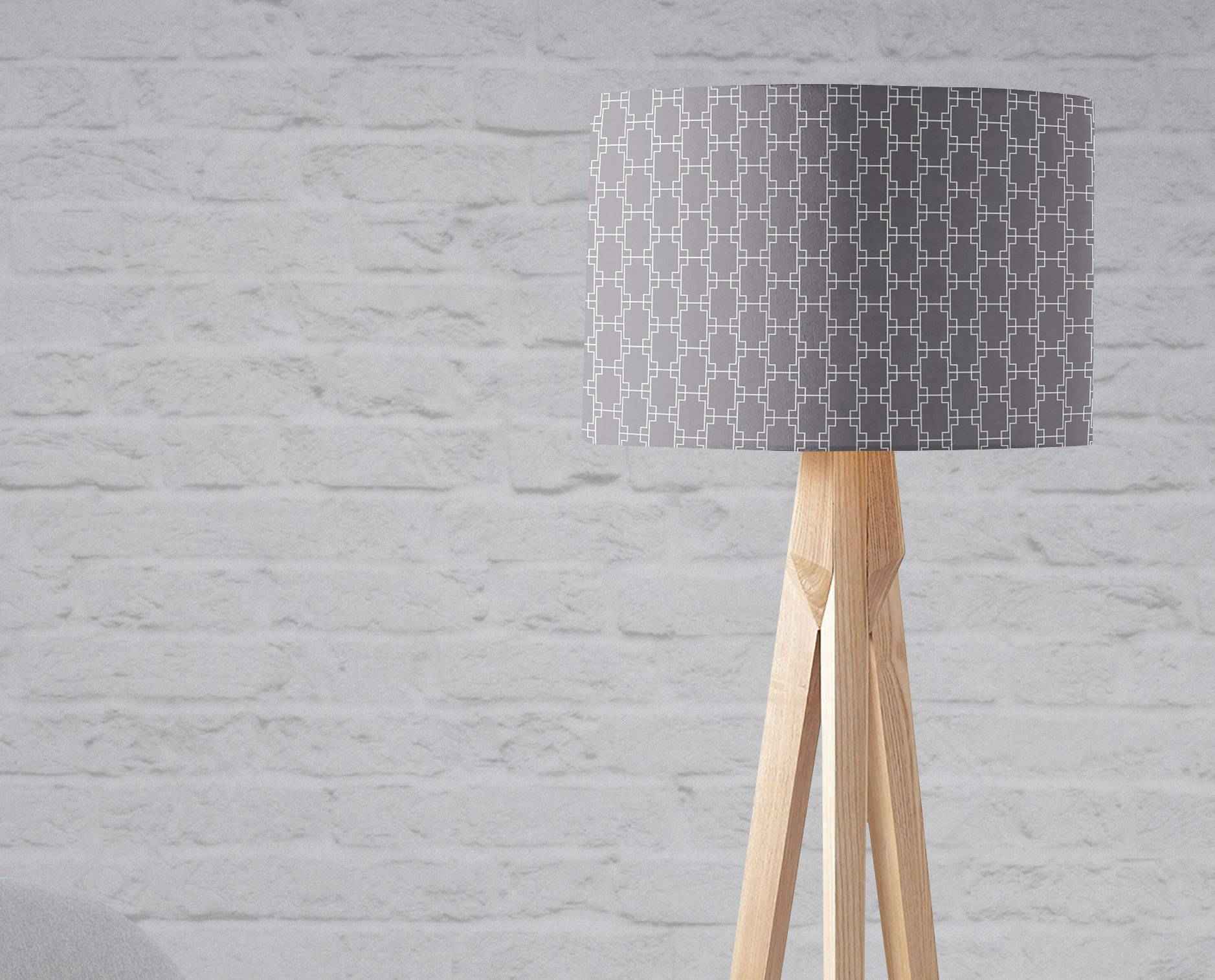 Grey with White Squares Geometric Design Lampshade, Ceiling or Table Lamp Shade