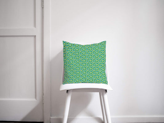 Green Cushion with a Green and Blue Circles 70's Retro Design, Throw Pillow