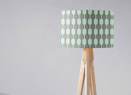 Grey Lampshade with a Mint Green Geometric Design, Ceiling or Table Lamp Shade