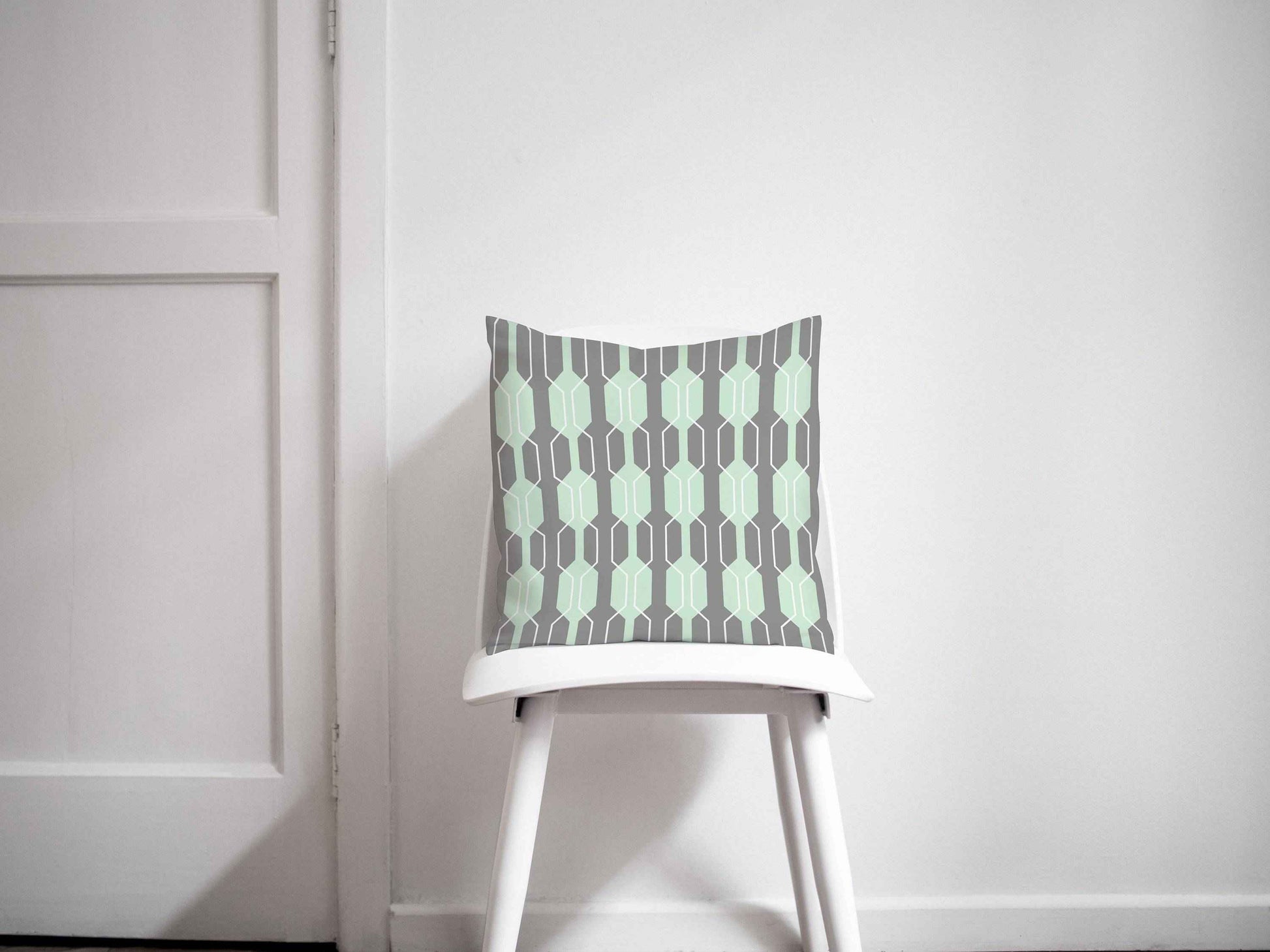 Grey and Mint Green Geometric Design Cushion, Throw Pillow