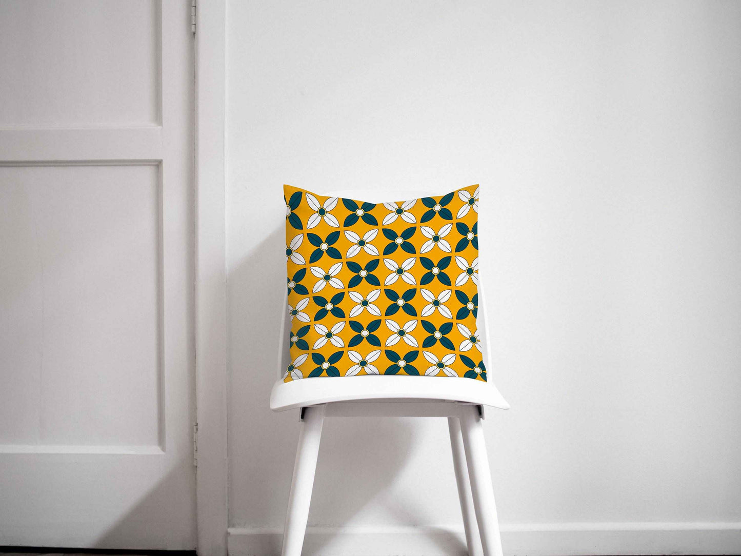 Yellow and Navy Blue Geometric Design Cushion, Throw Pillow