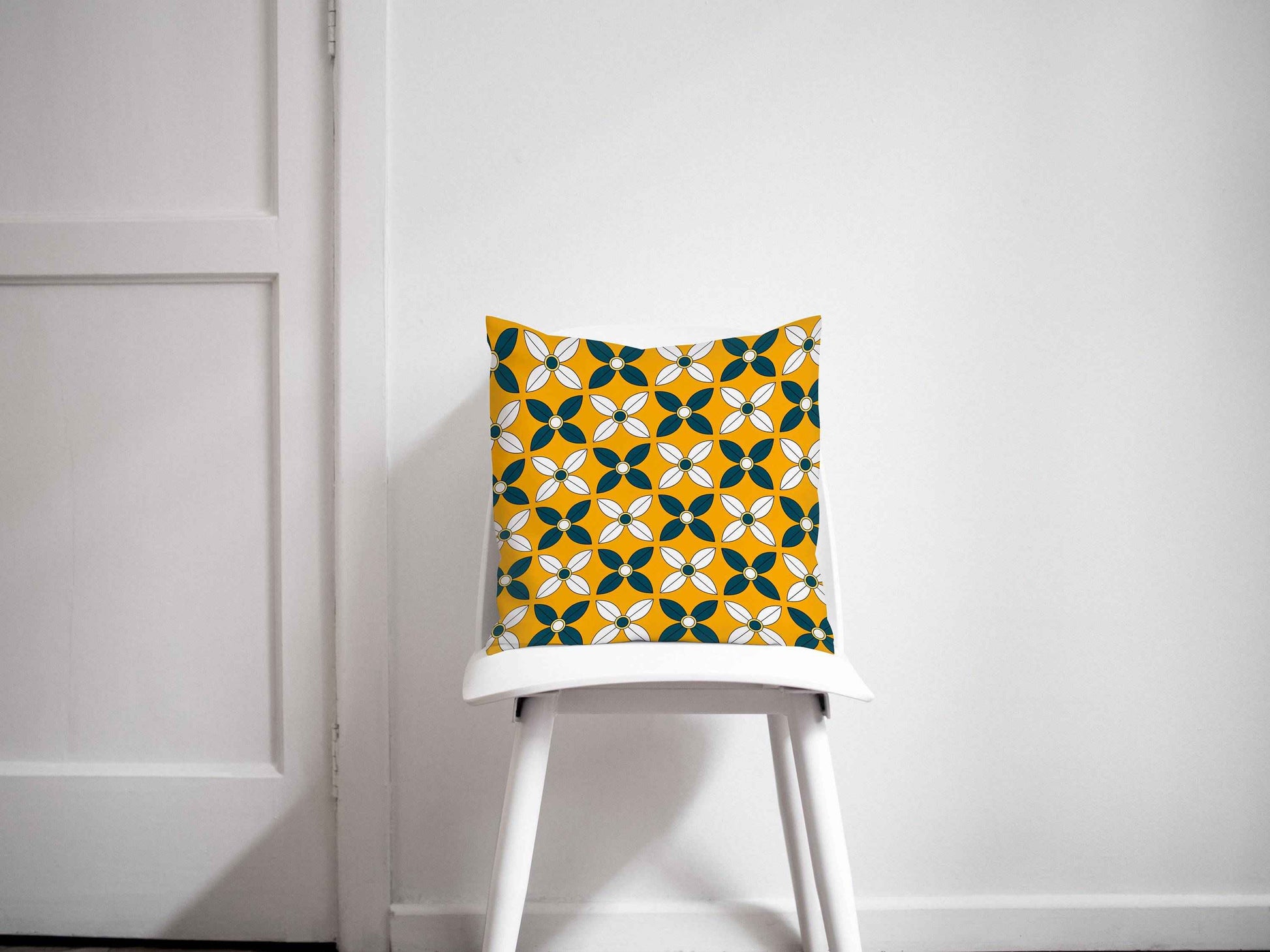 Yellow and Navy Blue Geometric Design Cushion, Throw Pillow