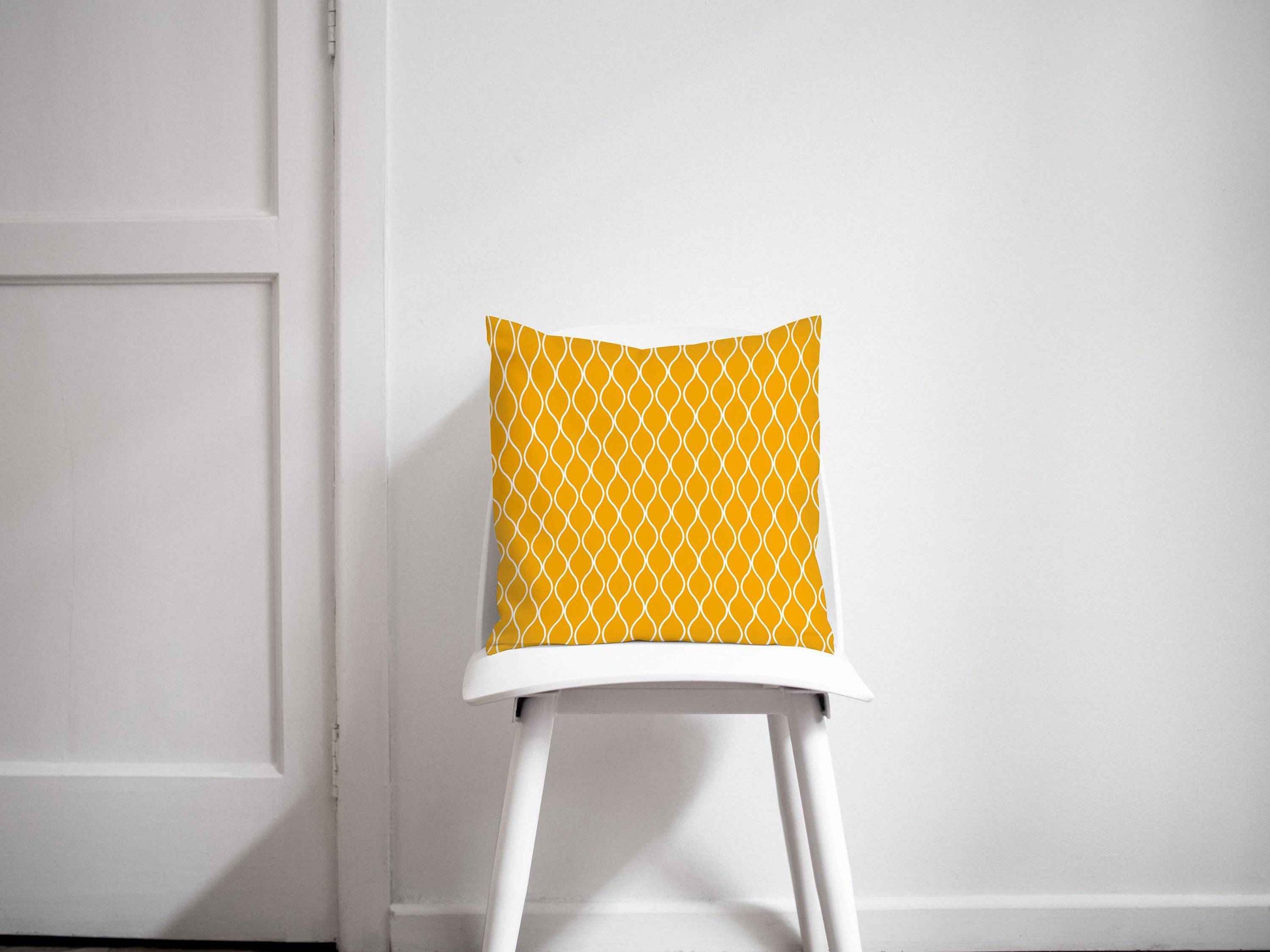 Yellow Cushion with a White Geometric Design, Throw Pillow