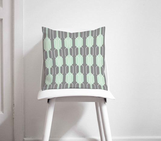Grey and Mint Green Geometric Design Cushion, Throw Pillow