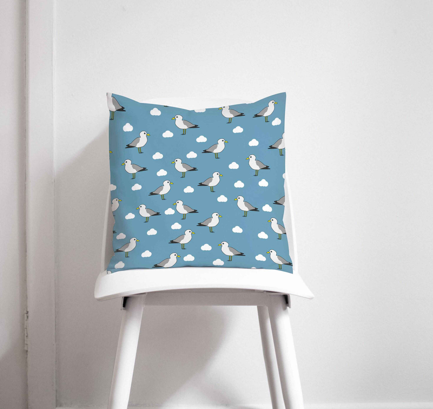 Blue Cushion with a Seagull Design, Throw Pillow