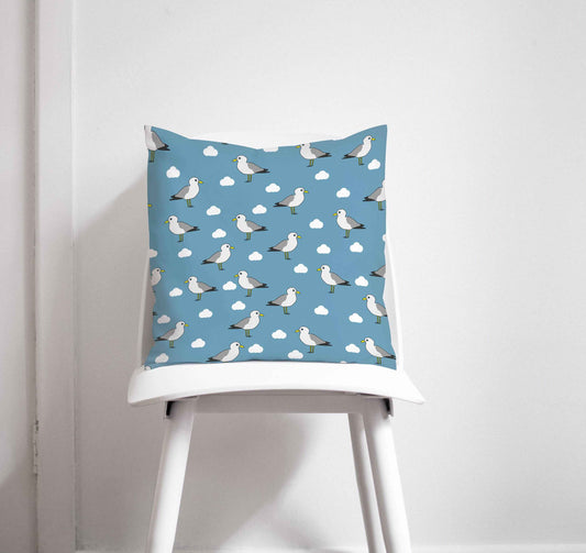 Blue Cushion with a Seagull Design, Throw Pillow