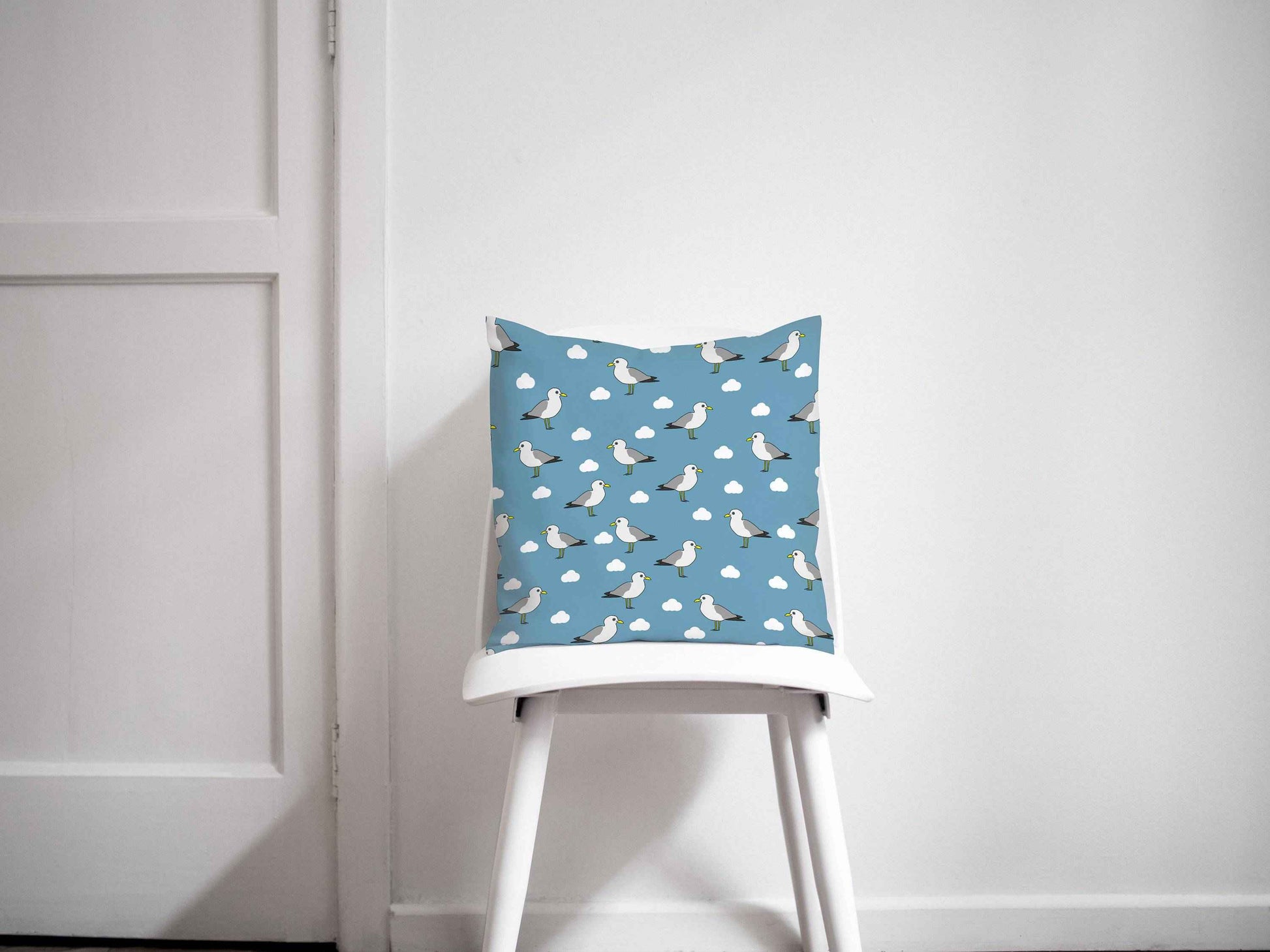 Blue Cushion with a Seagull Design, Throw Pillow