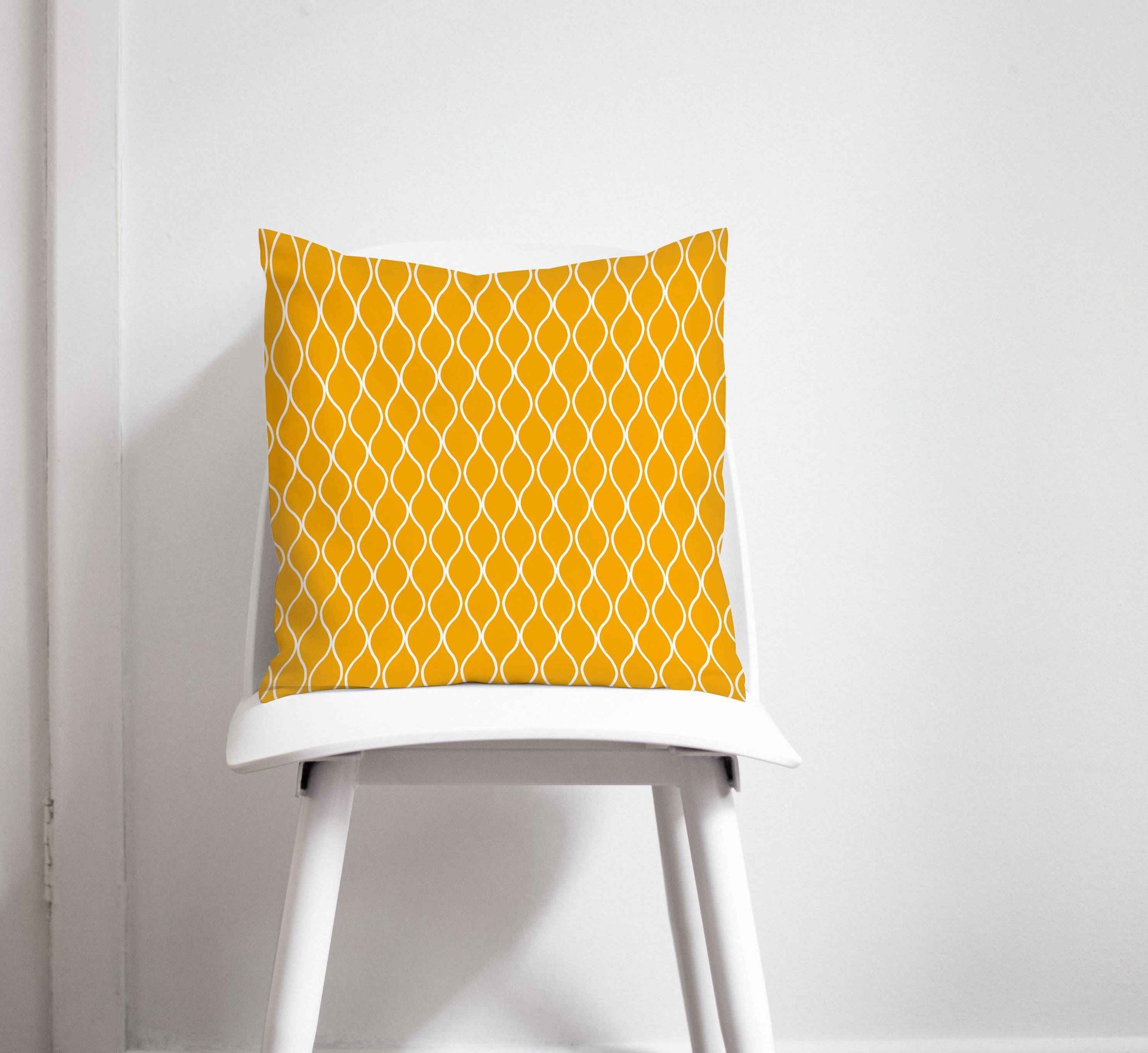 Yellow Cushion with a White Geometric Design, Throw Pillow