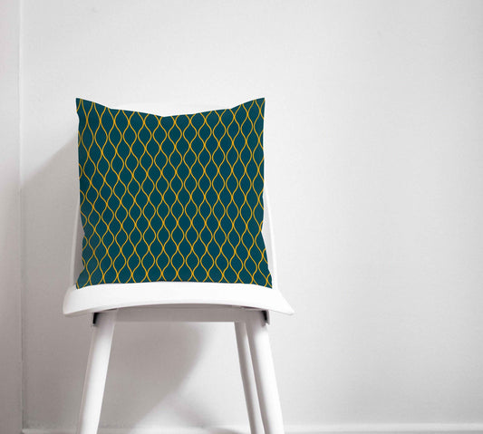 Teal Cushion with a Yellow Geometric Design, Throw Pillow