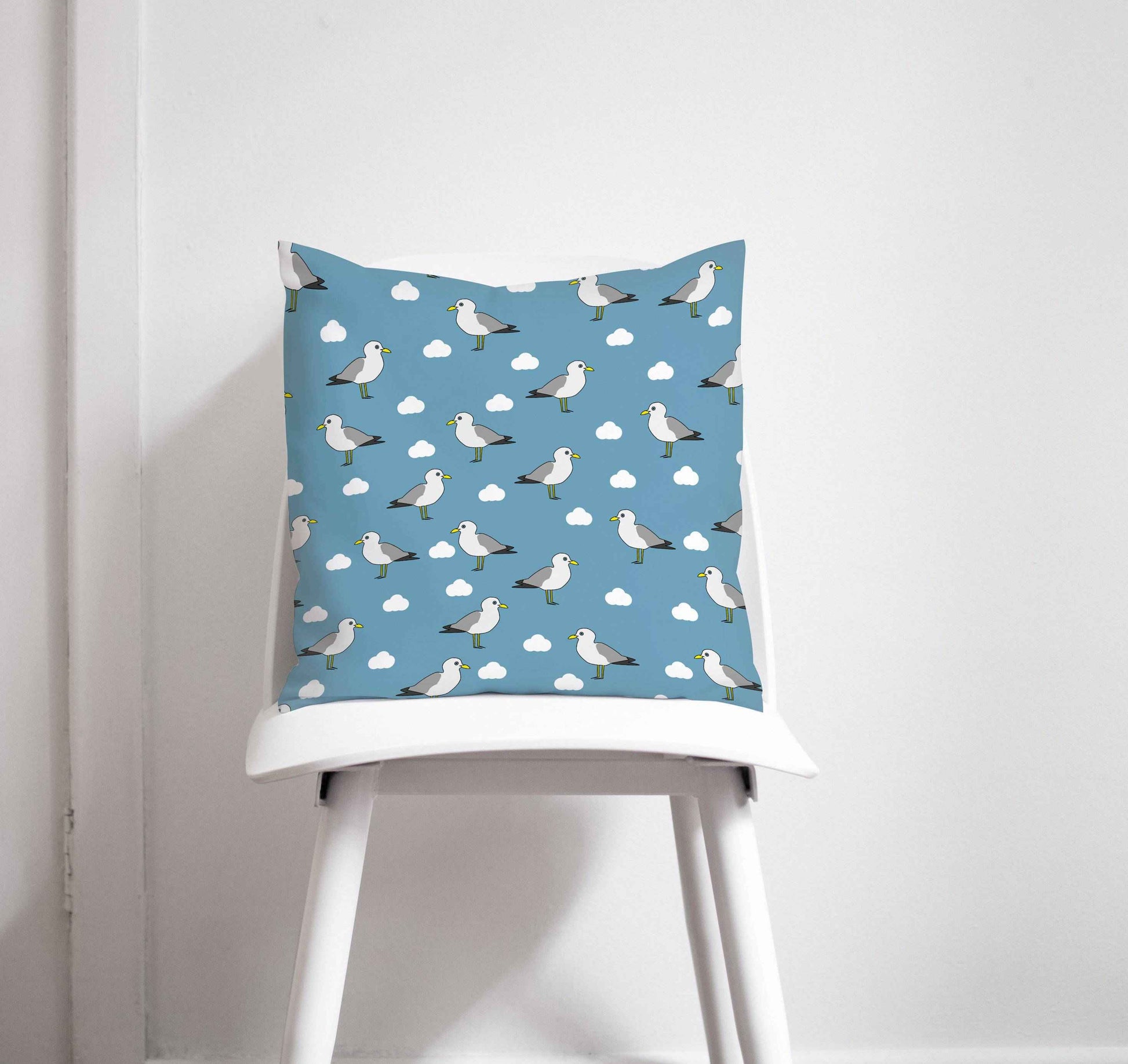Blue Cushion with a Seagull Design, Throw Pillow