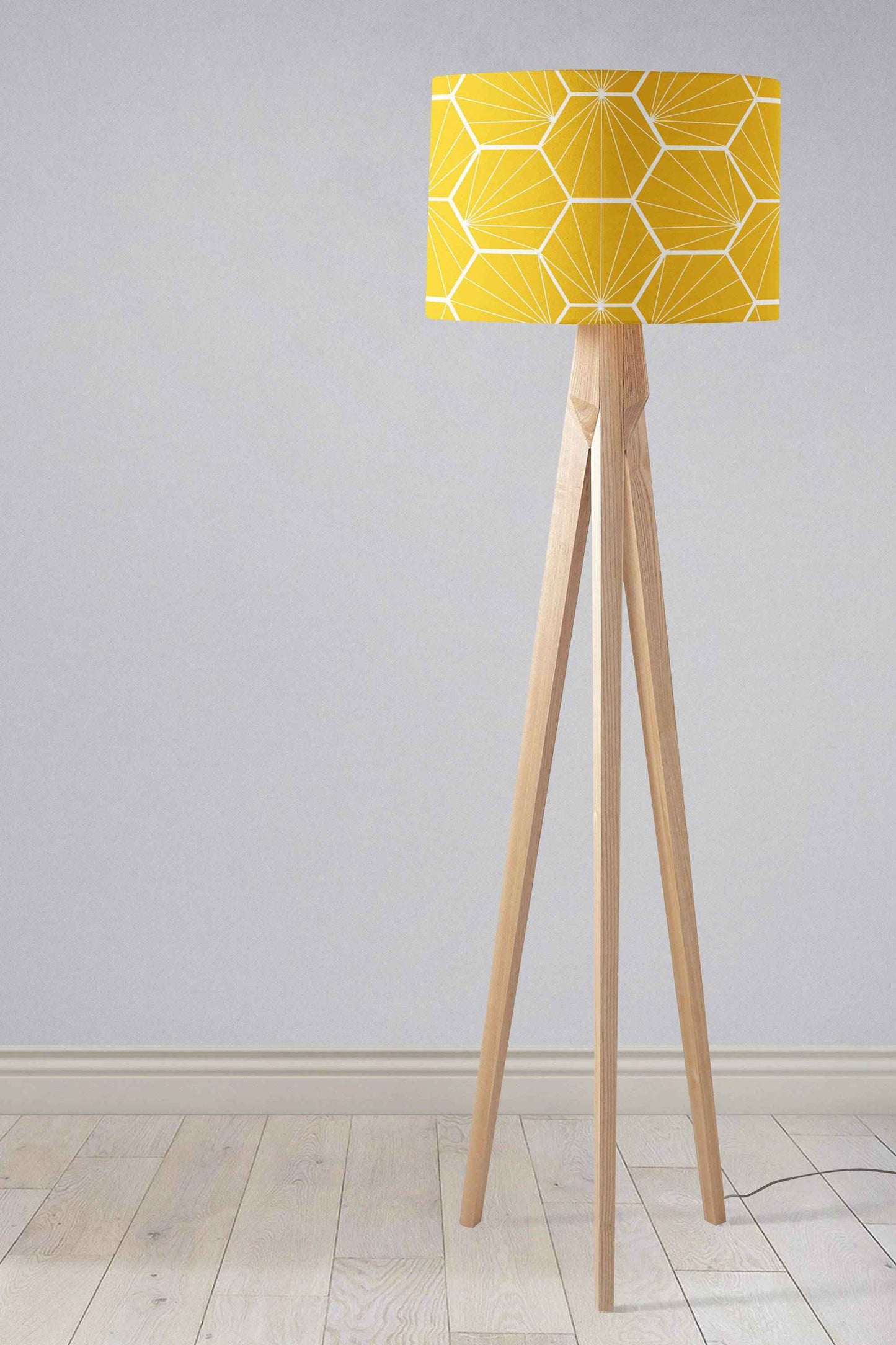 Yellow Lampshade with a White Hexagon Design, Ceiling, Table Lamp Shade