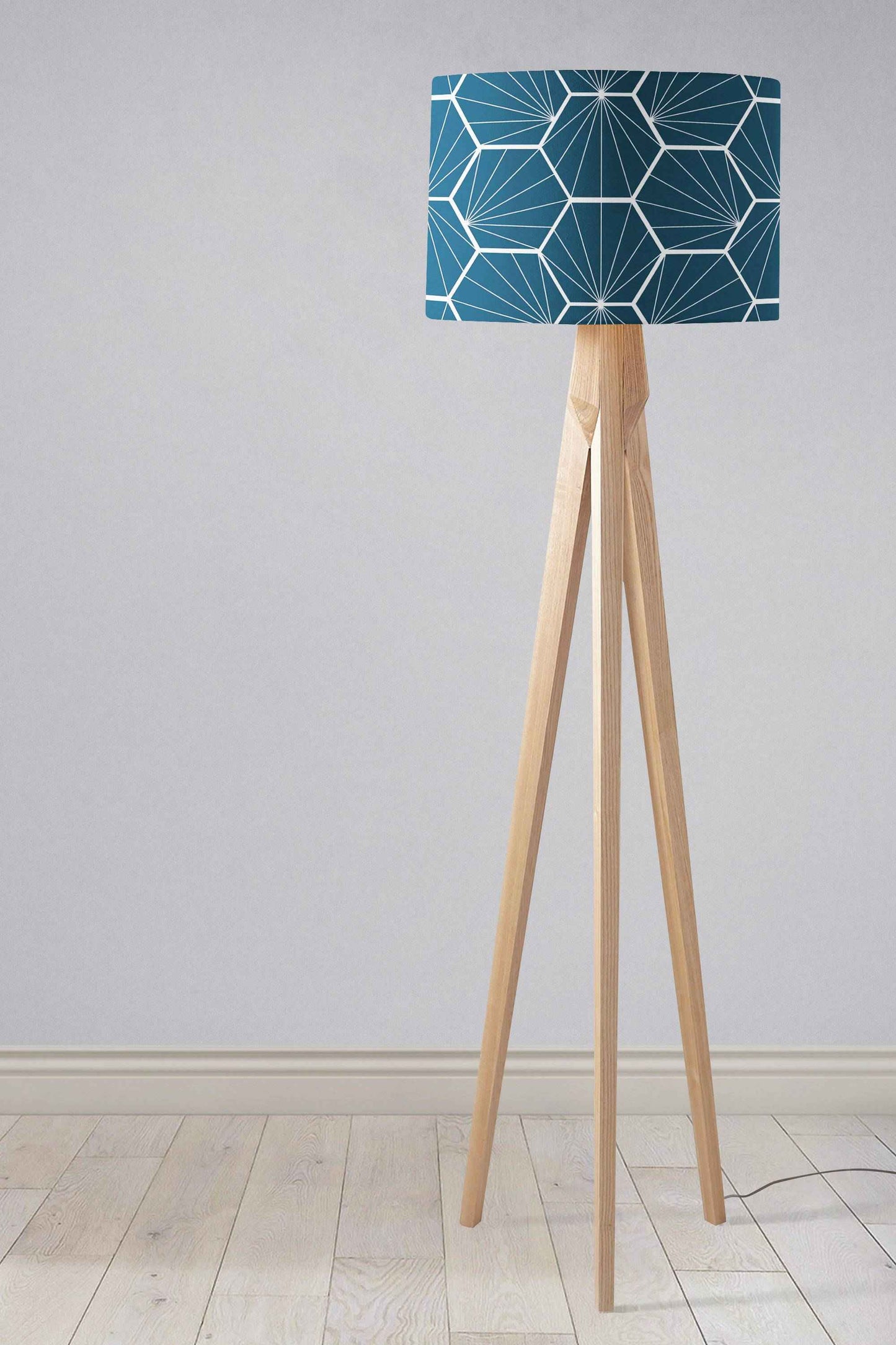 Peacock Blue Lampshade with a White Hexagon Design, Ceiling  or Table Lamp Shade