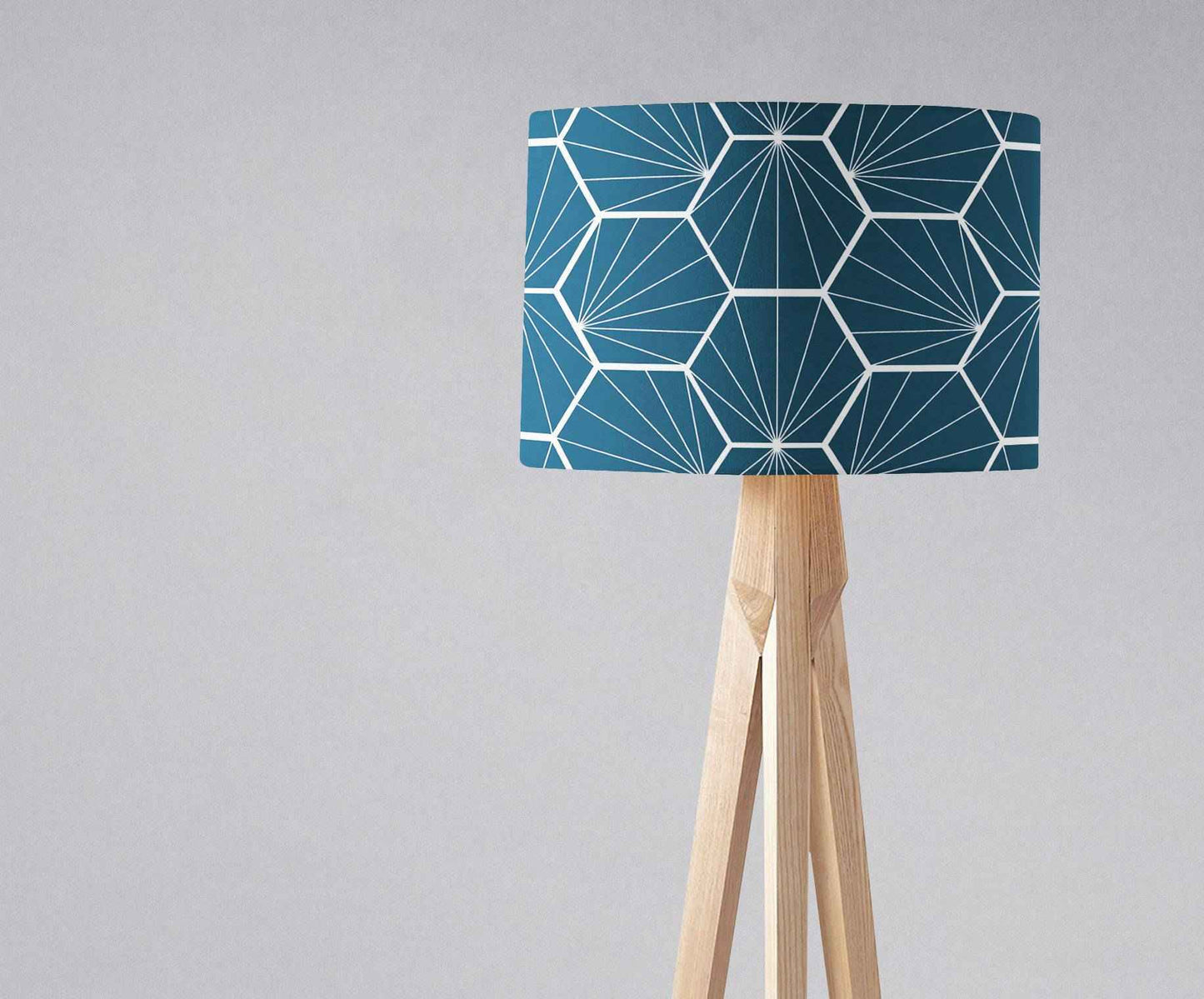 Peacock Blue Lampshade with a White Hexagon Design, Ceiling  or Table Lamp Shade