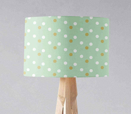 Mint Green with White and Gold Spots Lampshade, Table or Ceiling Light Shade