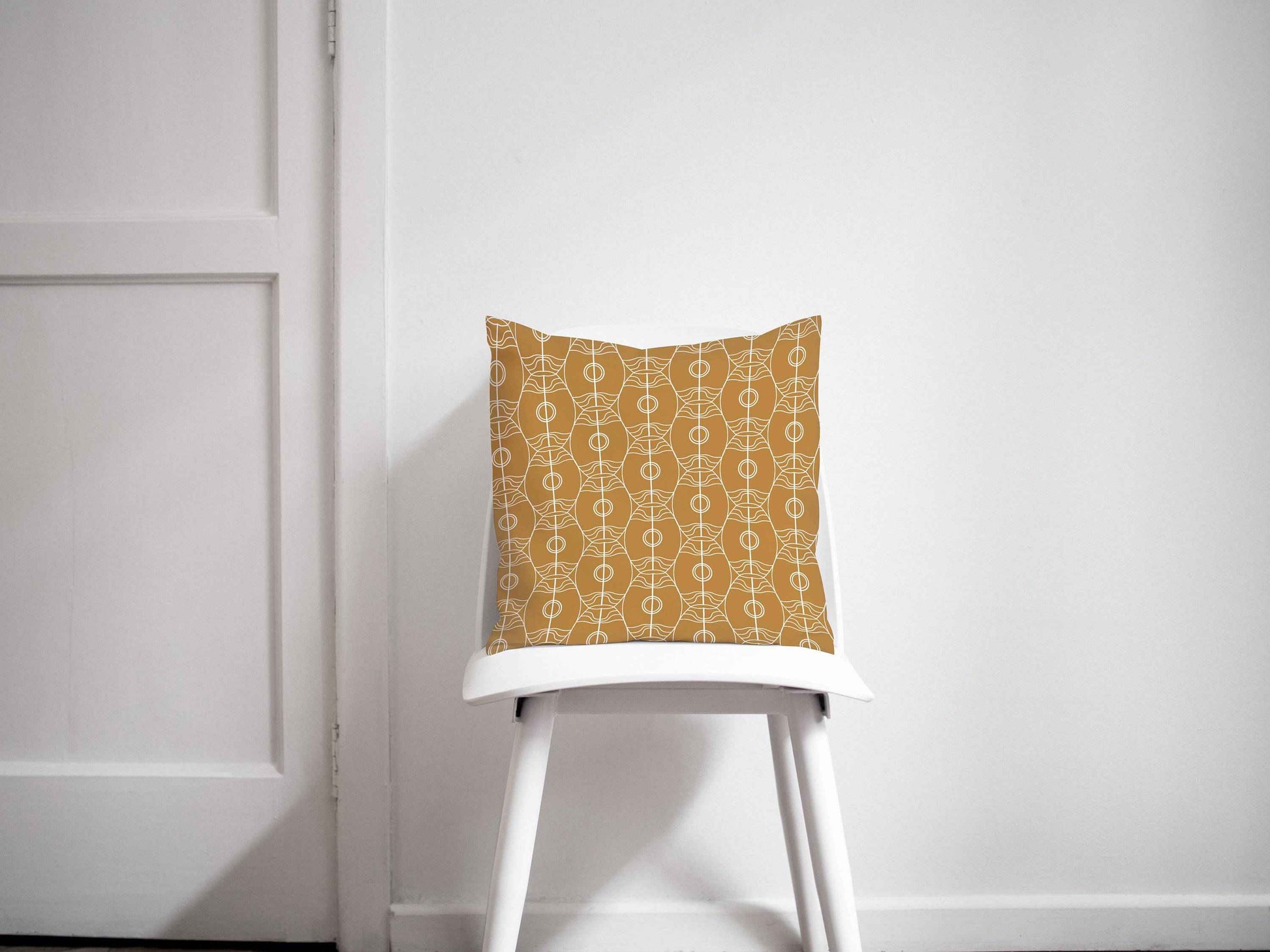 Gold and White Art Nouveau Design Cushion, Throw Pillow