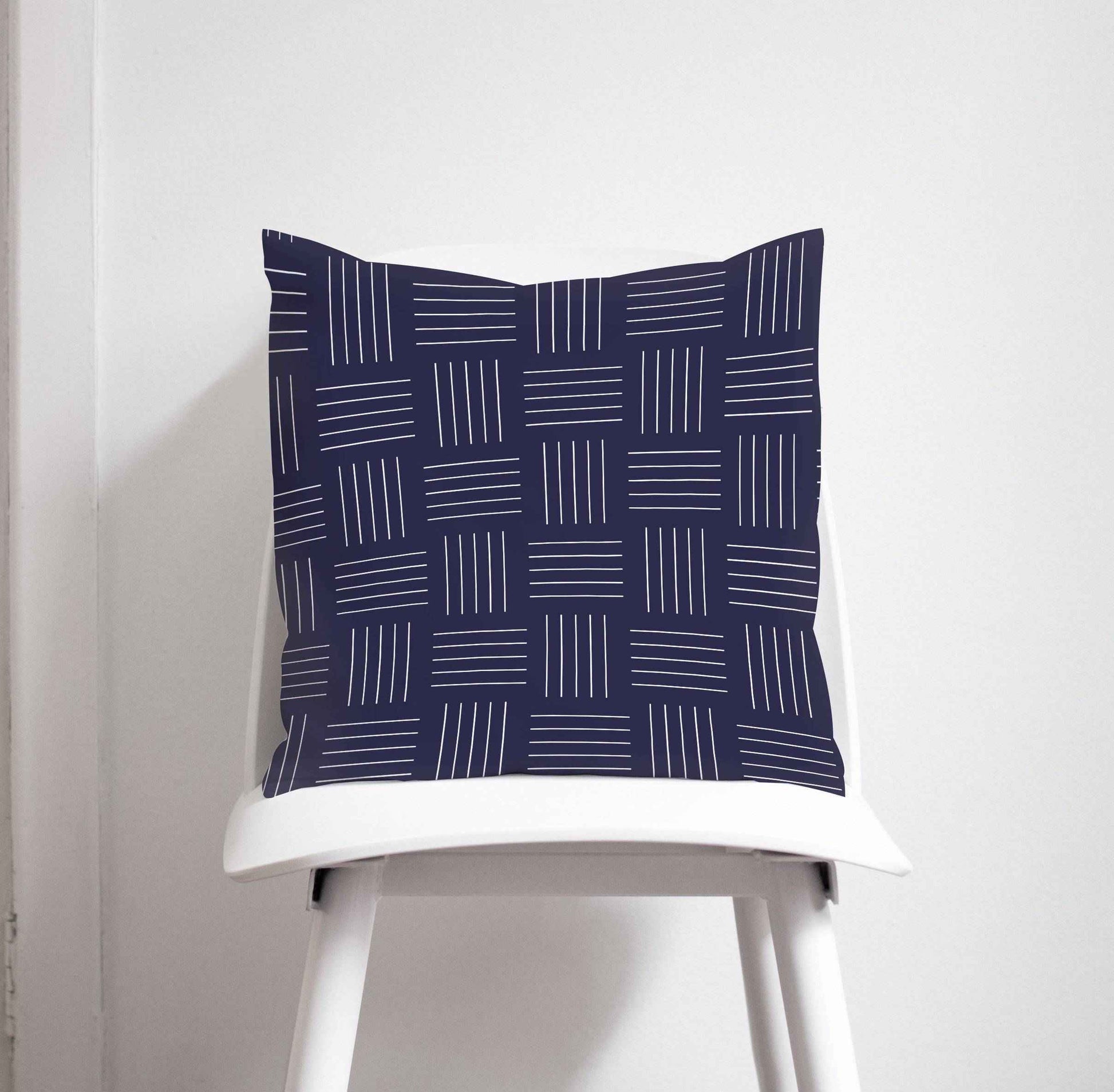 Navy Blue with White Lines Geometric Design Cushions, Throw Pillow