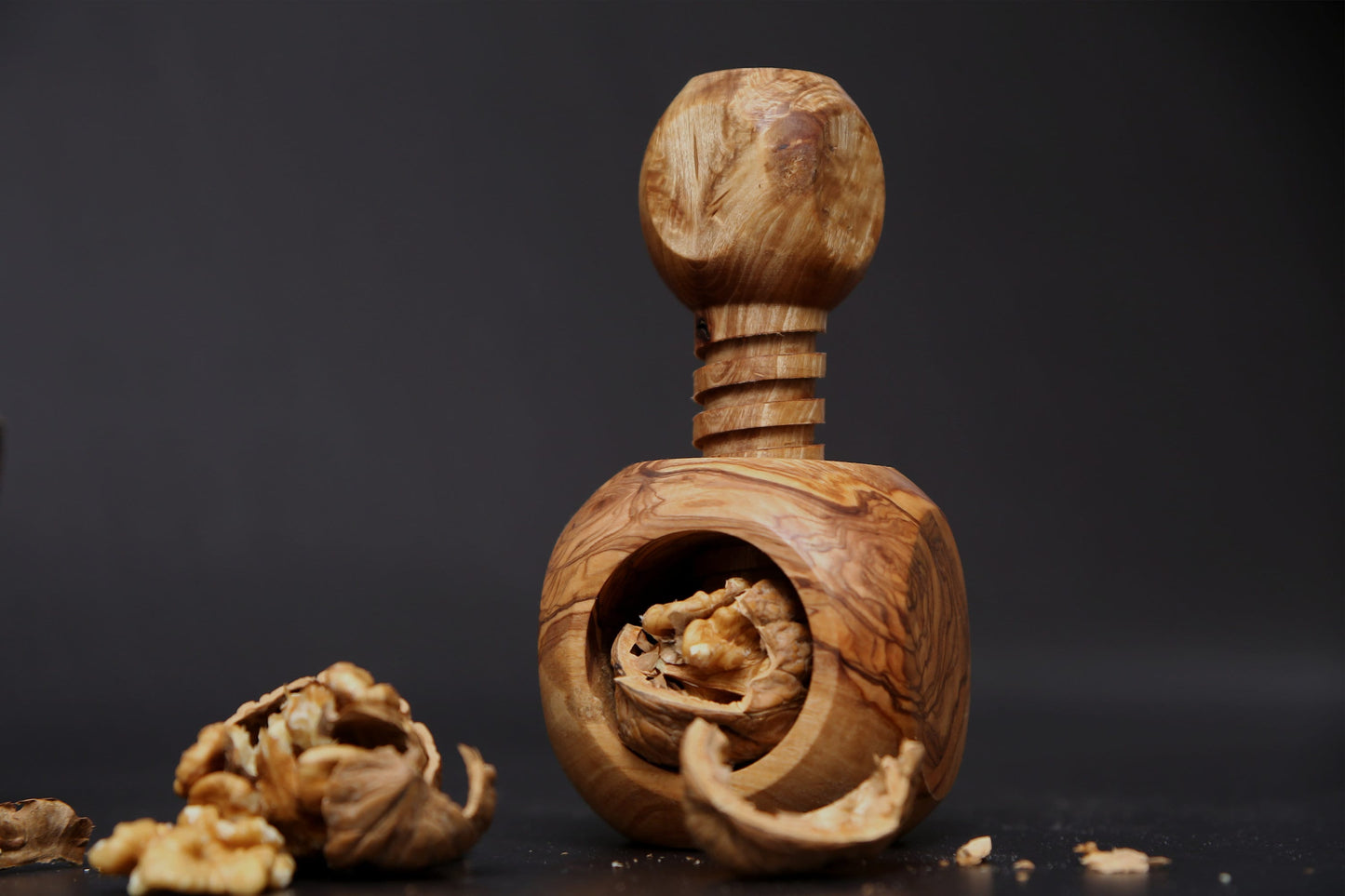 Olive Wood Mushroom Nutcracker | Wooden Screw Thread Manual Nut Breaker Tool