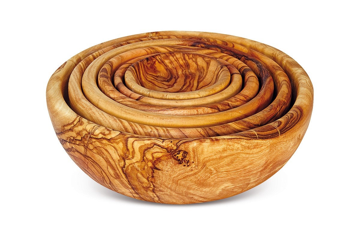 Handmade Olive Wood Bowl Set of 6 | Graduated Nesting Fruit Snack & Serving Bowls | Beautiful Natural Grain | Sizes 8–18 cm