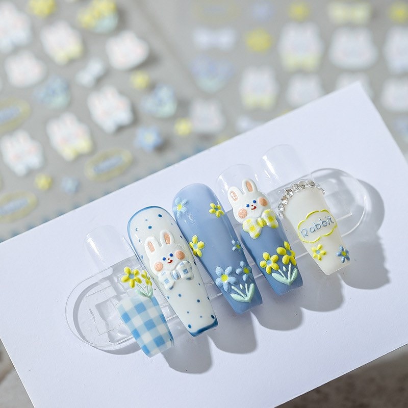 Hello Claws | Flowering Shrubs Bunny Embossed Pattern Design Nail Deco Sticker