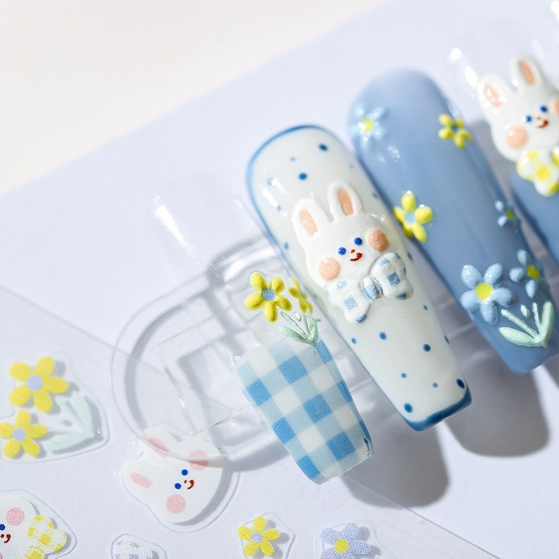 Hello Claws | Flowering Shrubs Bunny Embossed Pattern Design Nail Deco Sticker