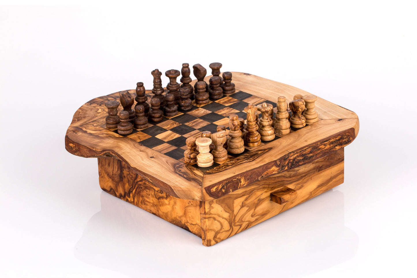 Handmade Olive Wood Chess Set with Storage Drawer - Luxury Wooden Board Game